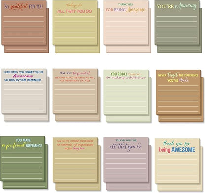 Yinder 48 Pcs Employee Appreciation Sticky Notes Xmas Gift Bulk Motivation Note Pads Mini Inspirational Note Gift for Teacher Nurse Staff Coworker Office Supply 3 x 3'' (Appreciation,Boho)