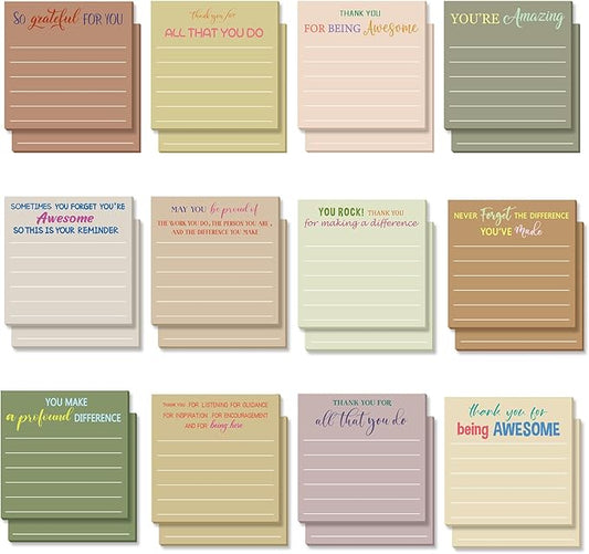 Yinder 48 Pcs Employee Appreciation Sticky Notes Xmas Gift Bulk Motivation Note Pads Mini Inspirational Note Gift for Teacher Nurse Staff Coworker Office Supply 3 x 3'' (Appreciation,Boho)