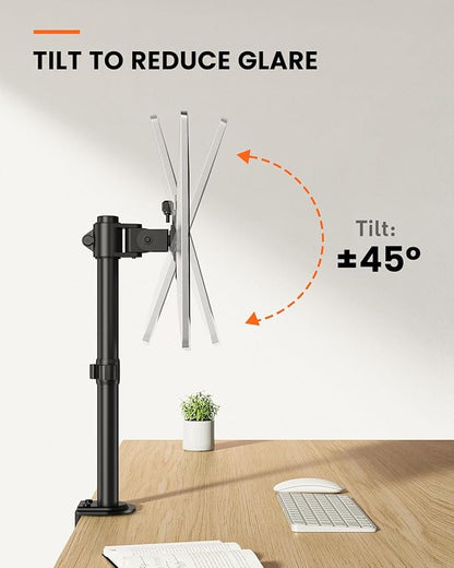 Ergear Monitor Mount for Most 13-32" Computer Screens up to 17.6lbs, Improved LCD LED Monitor Riser, Adjustable Height and Angle, Single Desk Mount Stand, Black, EGCM12