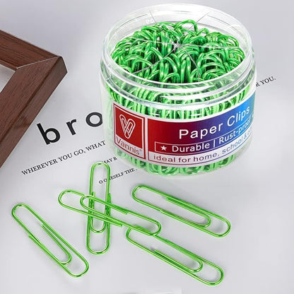 PaperClips Assorted Sizes 400 Pieces, 2"（50mm） Green Large Paper Clips and 1.3" （33mm） Paper Clips Medium Size, Sturdy Coated PaperClips Smooth for Office School and Personal Use