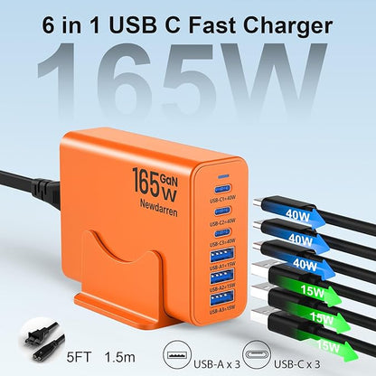165W GaN 6-Port USB-C Charging Station – Fast Charger Hub for iPhone 17, iPad & Laptop