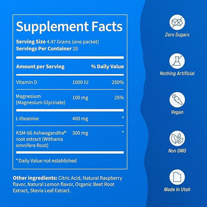 Powdered Drink Mix Calm,Adaptogenic Drink Mix Calm, Raspberry Lemonade Drink Calm,L-Theanine, Ashwagandha, Magnesium Glycinate
