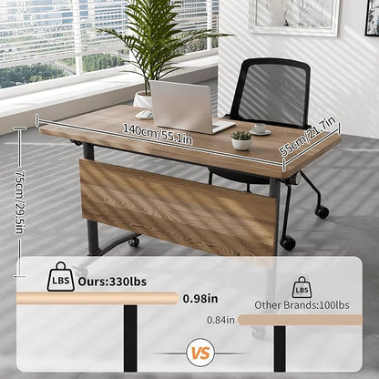 Conference Room Table, 55 Inch Folding Conference Tables with Wheels, Modern Office Meeting Table, Easy Flip & Nest Design, Rectangular Seminar Tables with Metal Frame for 2-24 People (I, 2PCS)