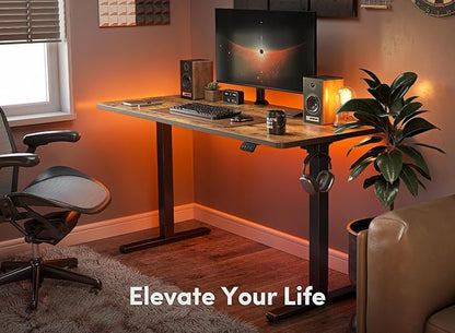 FEZIBO Standing Desk, 55 × 24 Inches Electric Height Adjustable, Sit Stand Up Desk, Home Office Desk with Splice Board, Black Frame/Rustic Brown TOP