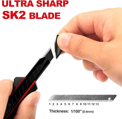 HAUTMEC 9mm Precision Utility Knife, Soft Grip Snap-off Box Cutter, Retractable 9mm Multi-Purpose Cutter for Detailed Cutting in Work, Home Use and Arts Crafts HT0255-KN