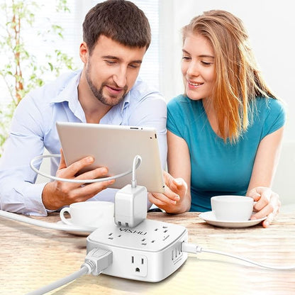 15 Ft Surge Protector Power Strip - 8 Widely Outlets with 4 USB Ports, 3 Side Outlet Extender with 15 Feet Extension Cord, Flat Plug, Wall Mount, Desk USB Charging Station, ETL, White