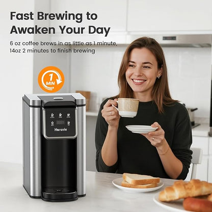 Single Serve Coffee Maker for K-Cup Pod and Grounds, Hot and Iced Coffee Maker, 6 to 14oz Brew Sizes, 50oz Removable Reservoir, Strong Button Feature, Fit 6.5" Mugs, Stainless Steel, Black