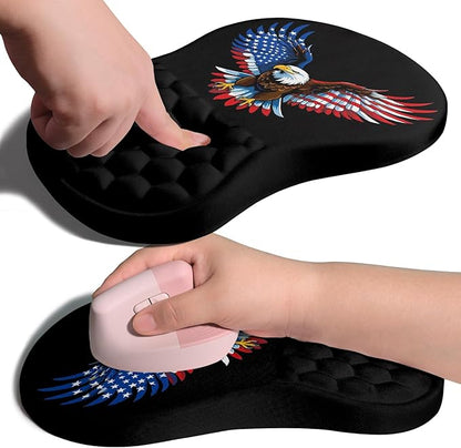 Ergonomic Joint Wrist Support Mouse Pad with Memory Foam Cushion Massage Bump, Carpal Tunnel Pain Relief Mousepad Slope Design for Wrist Rest, 11.8x7.9 in, Eagle Flag