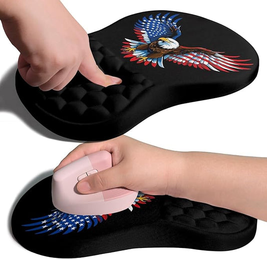 Ergonomic Joint Wrist Support Mouse Pad with Memory Foam Cushion Massage Bump, Carpal Tunnel Pain Relief Mousepad Slope Design for Wrist Rest, 11.8x7.9 in, Eagle Flag