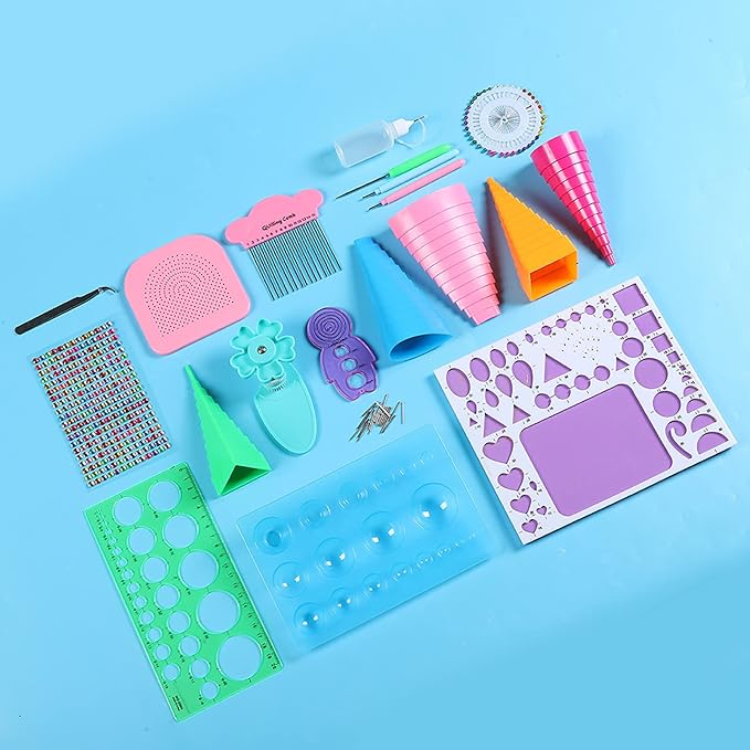 SparkFeng Handmade Paper Quilling Tool Kit, DIY Paper Craft Rolling Kit with Tweezers Beads Needle and Templates, Filigree Paper Craft Accessories for Card Making Scrapbooking Decoration