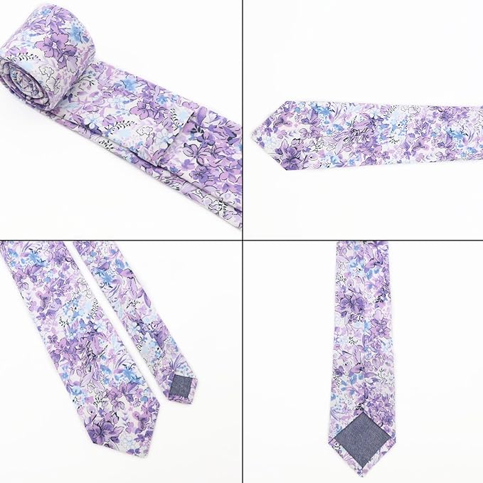 Cotton Floral Ties for Men 2.76" Men's Skinny Tie Linen Flower Printed Neck Tie for Wedding Dating Party