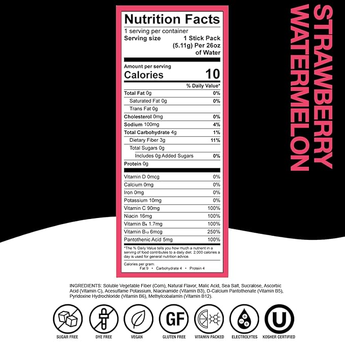 Devotion Nutrition HydroFLEX Water Flavoring Packets – Sugar-Free Hydration with Vitamins & Electrolytes – Dye-Free, Gluten-Free (Strawberry Watermelon) 12-Pack Drink Mix