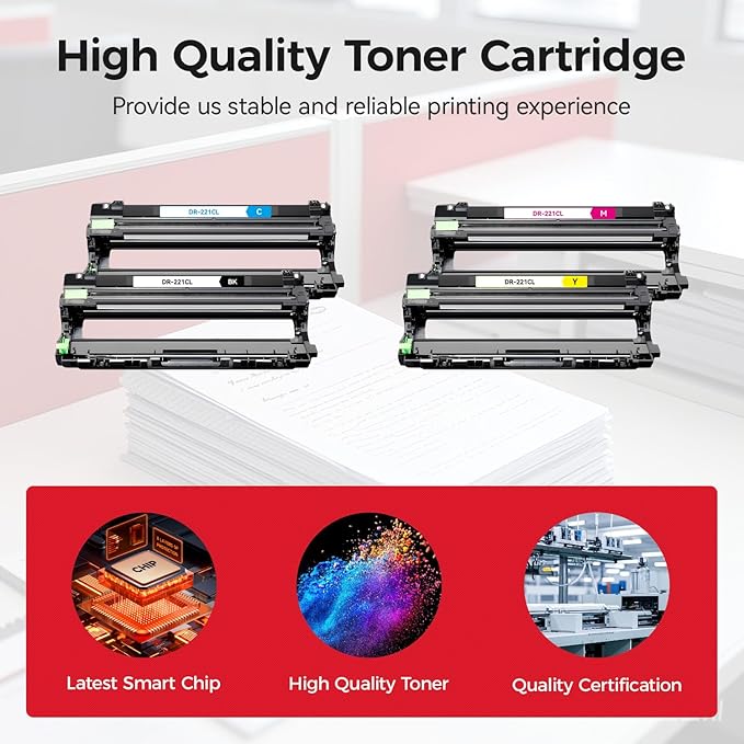 DR221CL Drum Unit (Not Toner) 4-Pack Compatible Brother DR-221CL Imaging Drum for MFC-9130CW HL-3170CDW MFC-9340CDW HL-3140CW 3150CW MFC-9330CDW 9140CDN DCP-9020CDN Printer Black Cyan Yellow Magenta