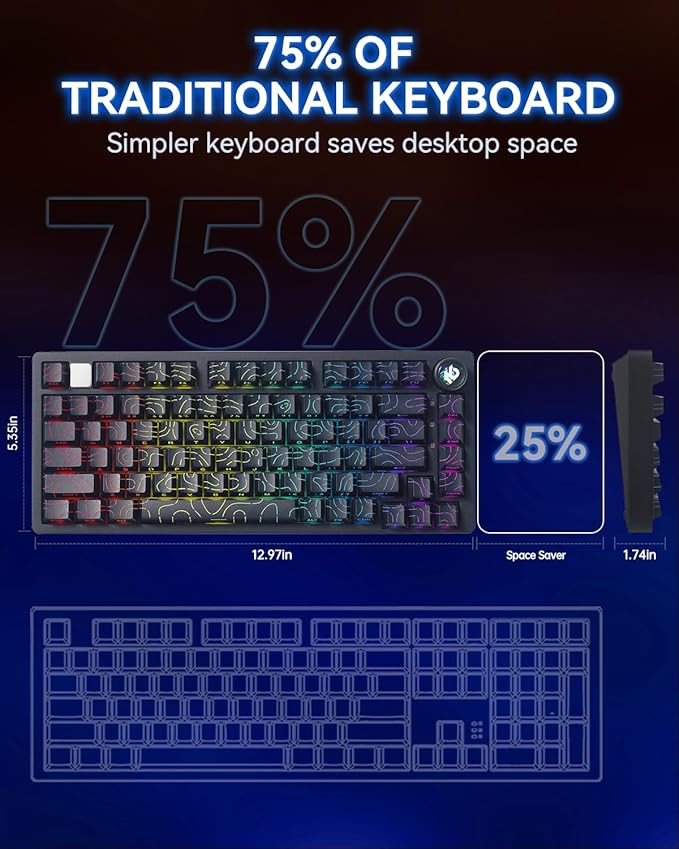 LEOBOG HI75C Pro Mechanical Wireless Keyboard, 75% TKL RGB Backlit Buletooth Mechanical Keyboard with Hot Swappable Reaper Switch for MAC/Window/Andriod/PC Gaming - Turquoise Switch, Black