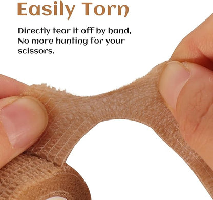 24 Rolls Elastic Self Adhesive Bandage Wrap 1 Inch, Breathable Non Woven Cohesive Bandage, Vet Wrap for Dogs, Ankle Sprains Swelling Medical First Aid Tape, Sports Athletic Tape (Brown)