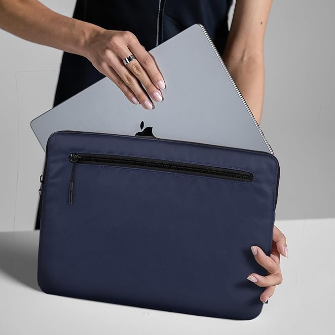 Incase Compact Laptop Sleeve with Flight Nylon - 16 Inch MacBook Pro and Laptop Case – Slim Computer Sleeve with Faux Fur Lining, Front Accessory Pocket with Zipper - Navy