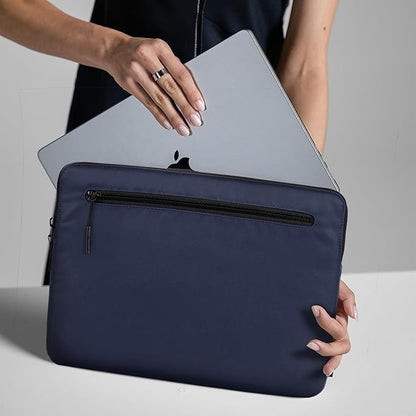 Incase Compact Laptop Sleeve with Flight Nylon - 16 Inch MacBook Pro and Laptop Case – Slim Computer Sleeve with Faux Fur Lining, Front Accessory Pocket with Zipper - Navy
