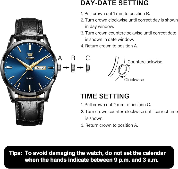 Men's Casual Leather Watch, Easy to Read Three-Hand Analog Stainless Steel Watches for Men, Minimalist Day Date Waterproof Luminous Mens Quartz Wristwatch