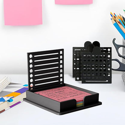 Sticky Note Stencil and Holder, Stick List Organizer, Post It Dispenser for Room and Office Desk Organizer, with Five Different Stencil