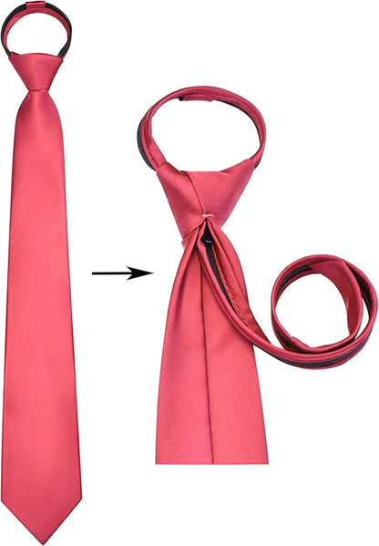 Branduce 3.15"（8cm） Pre-tied Adjustable Zipper Tie and Lapel Pin Solid Necktie Handkerchief Set for Men