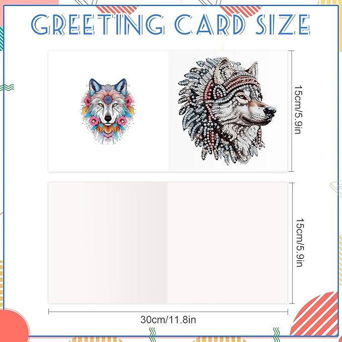 jinglinhh 12pcs Diamond Art Painting Indian Wolf Horse Greeting Cards with Envelopes, DIY Card Making Kits for Adults, Diamond Art Postcards Christmas Cards Craft Gifts