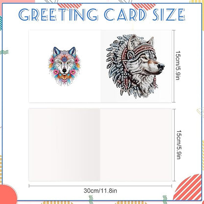 jinglinhh 12pcs Diamond Art Painting Indian Wolf Horse Greeting Cards with Envelopes, DIY Card Making Kits for Adults, Diamond Art Postcards Christmas Cards Craft Gifts