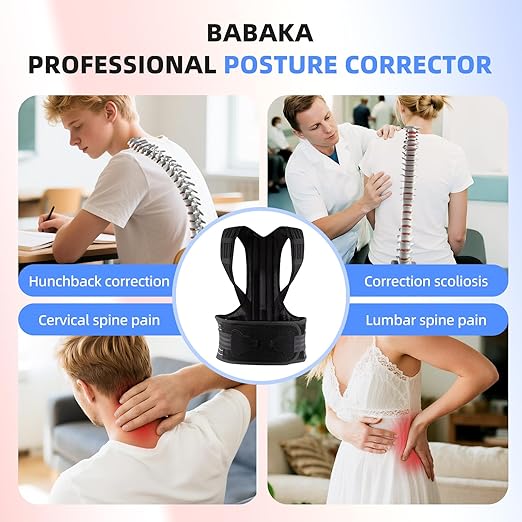 babaka Posture Corrector for Women and Men, Adjustable Full Back Support, Upper and Lower Back Pain Relief, Back Brace, Shoulder Straightener, Scoliosis, Hunchback, Thoracic, Spine Corrector (Large, Waist: 30''-39'')