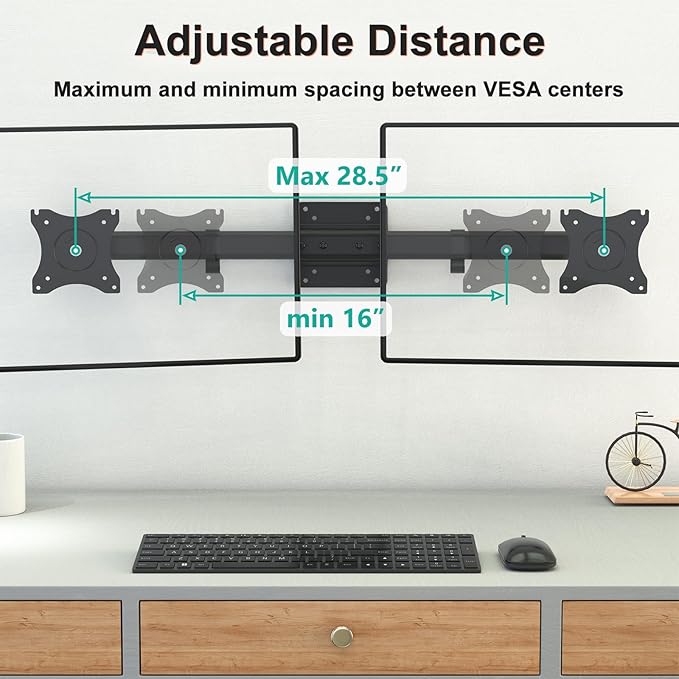 WALI Dual Monitor Wall Mount, Single to Double Bracket Adapter, Horizontal Assembly Arm for 2 Screen up to 27 inch (012ARM), Black