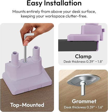 Pixio PS1D Wave Purple Dual Monitor Arm Stand Desk Mount - Fits up to 32 inches Monitors and up to 19.8lbs. VESA Compatibility and Integrated Cable Management