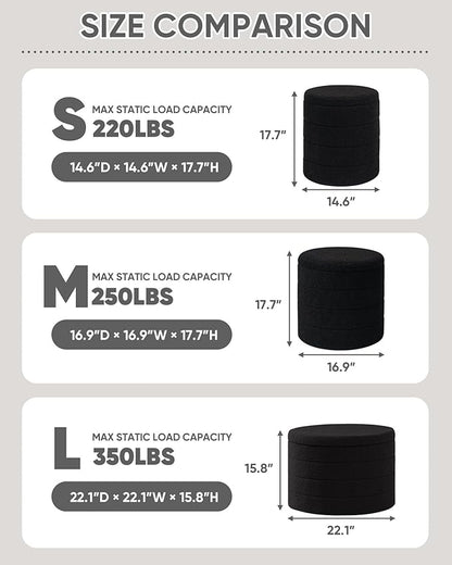 PINPLUS Round Storage Ottoman Foot Rest Stool with Tray Velvet Sherpa Folding Storage Ottoman,Boucle Foot Rest for Living Room, Bedroom, Dorm（Black）