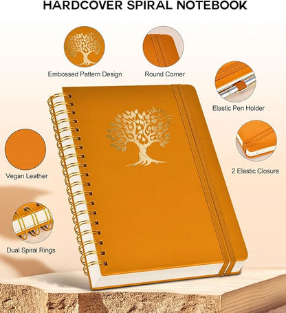 Large Spiral Notebook Journal for Women Men - 300 Numbered Lined Pages, College Ruled,B5 Hardcover Spiral Bound Notebook for School, Work, Note Taking, Writing, Leather Spiral Journal 7"x10"