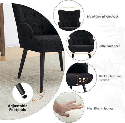 Furniliving Boucle Accent Chair for Living Room, Upholstered Reading Chair with High Backrest, Tufted-Button Wingback Armchair for Bedroom, Dressing Room, Home Office, Black