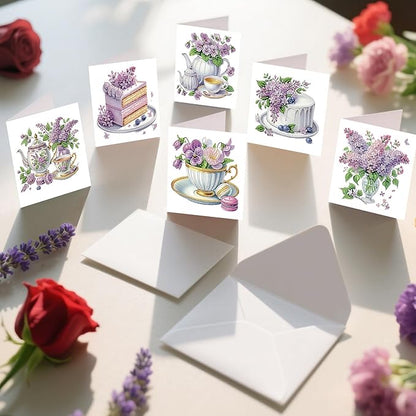 jinglinhh 12pcs Valentine's Day Diamond Art Painting Love Heart Cookies Cakes Afternoon Tea Flowers Greeting Cards with Envelopes, DIY Card Making Kits for Adults, Diamond Art Birthday Holiday Cards Craft Gifts