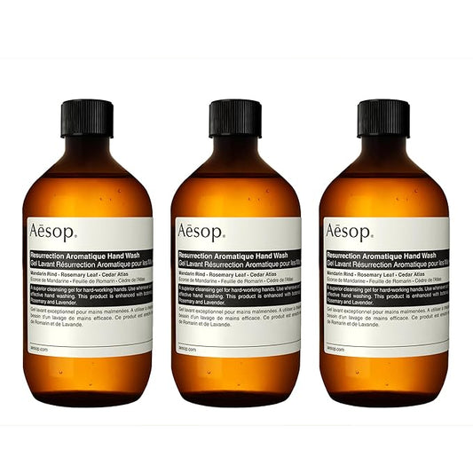 Aesop Resurrection Aromatique Hand Wash Refill | Gentle Cleanser with Orange, Rosemary and Lavender Oils | 500mL / 16.9 oz (Pack of 3)