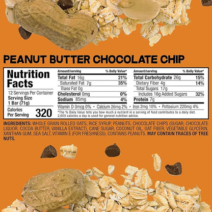 Bobo's Peanut Butter Chocolate Chip Oat Bars, Gluten Free, Non-GMO, Whole Grain Oats, Pack of 12 | Snack Bars | On-the-Go | Made with Simple Ingredients