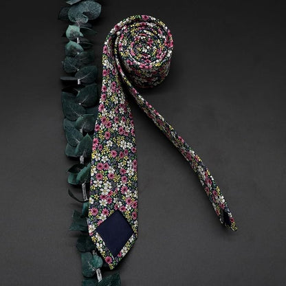 Cotton Floral Ties for Men 2.76" Men's Skinny Tie Linen Flower Printed Neck Tie for Wedding Dating Party