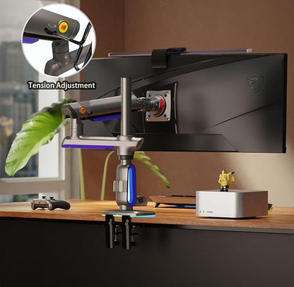 NB Extra Height Gaming Monitor Arm for 32 to 60 Inches Screen, Load up to 20 kg, VESA 75/100, RGB-Light, Heavy Duty, Multi Angle Adjustable, Premium Aluminum, Long Arm Extension Purple Blue