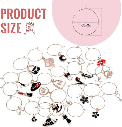 Junkin 24 Pcs Wine Glass Charms Markers Tags for Stem Glasses Drink Markers Wine Charm Ring Identifier for Wedding Bachelorette Tasting Holiday Party Favor Decoration (Elegant Style)