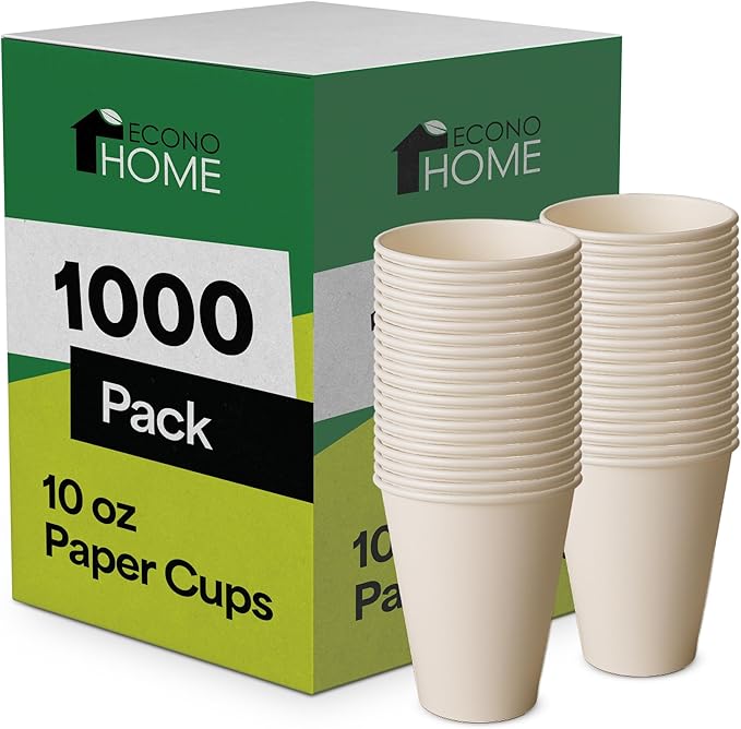 EconoHome 10 oz 1000 Pack Disposable Coffee Paper Cups - Paper Cups for Hot and Cold Drinks, Tea, Water, and Juice
