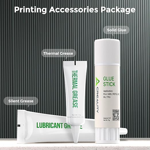 Creality 3D Printer Glue Sticks Set, Thermal Grease + Lubricant Grease + Glue Stick for Hot Bed Warping Reducing 3D Printer Bed Adhesive PVP Solid 3D Gloop for PLA/ABS/PETG/PC/PA/TPU