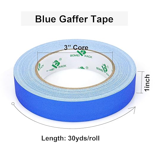 BOMEI PACK Blue Gaffer Tape, Matte Non-Reflective, 1inch x 30yds No Residue Hand Tear Self-Adhesive Gaffer Tape for Labeling, Cable, Stage, Photo Studio, Painters and Duct Repair, 1 Pack