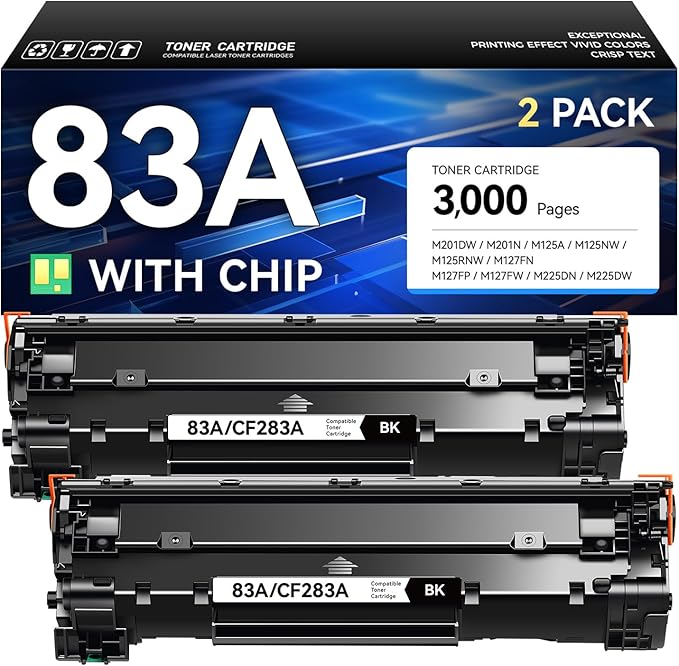 83A Toner Cartridge Black 2-Pack High Yield Replacement for HP 83A CF283A Compatible with Laserjet Pro MFP M125a M125nw M125rnw M127fn M127fp M127fw M127fs M201dw M201n M225dn M225dw Printer Ink Copy