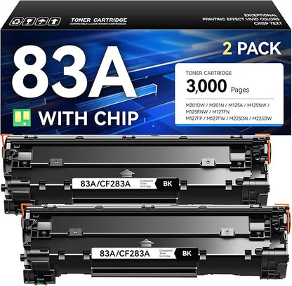 83A Toner Cartridge Black 2-Pack High Yield Replacement for HP 83A CF283A Compatible with Laserjet Pro MFP M125a M125nw M125rnw M127fn M127fp M127fw M127fs M201dw M201n M225dn M225dw Printer Ink Copy