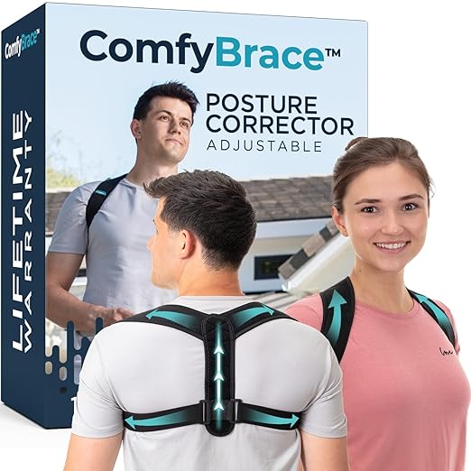 ComfyBrace Posture Corrector-Back Brace for Men and Women- Fully Adjustable Straightener for Mid, Upper Spine Support- Neck, Shoulder, Clavicle and Back Pain Relief-Breathable