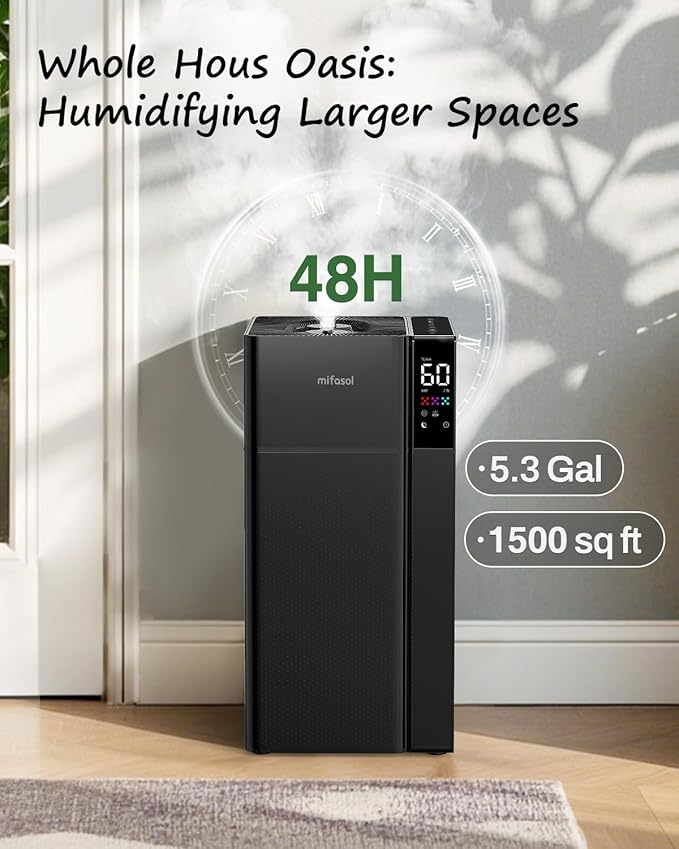 Mifasol Humidifier Large Room Warm and Cool Mist, 5.3Gal/20L Humidifiers for Home 1500 sq ft, Double Nozzles Whole House Humidifier, Humidifiers for Bedroom Plants Office Commercial Large Areas, Black