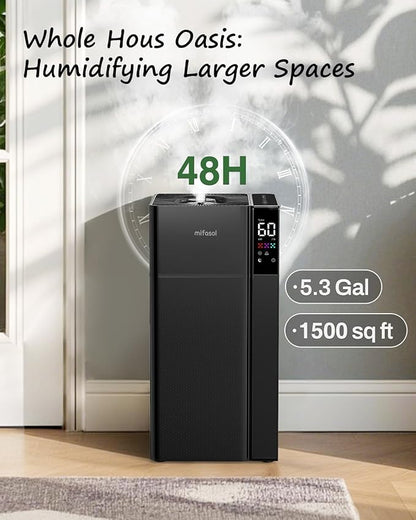 Mifasol Humidifier Large Room Home Bedroom, 5.3Gal/20L Warm and Cool Mist Humidifiers, Quickly & Evenly Humidify Larger Areas,Dual Mist Nozzles and Atomizers, Plant/Commercial/Greenhouse/Office, Black