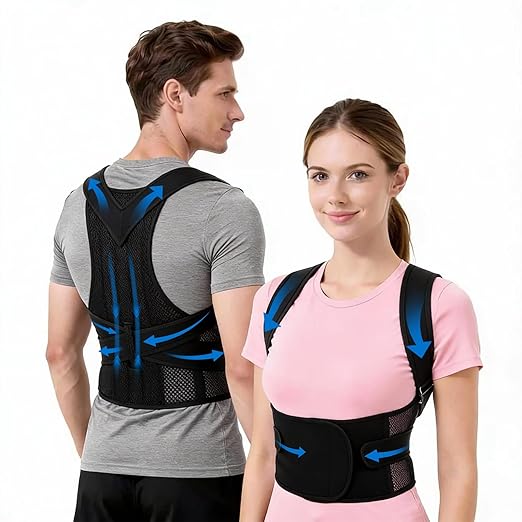 Back Brace Support Posture Corrector for Women & Men – Full Back Support for Upper, Mid & Lower Back Pain Relief, Ergonomic 3-in-1 System Improves Posture & Helps with Slouching, Rounded Shoulders, M (29–33 in waist)