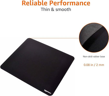 Amazon Basics Large Square Computer Mouse Pad, Cloth and Rubberized Base, 17.7L x 15.7W inches, Black