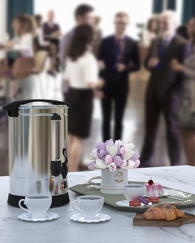 100 Cup Commercial Coffee Urn - 14l Large Capacity Stainless Steel Coffee Maker, Fast Brew/Rapid Extraction with Automatic Temperature Control & Faucet, Food-Grade 304 Hot Coffee/Hot Water Dispenser