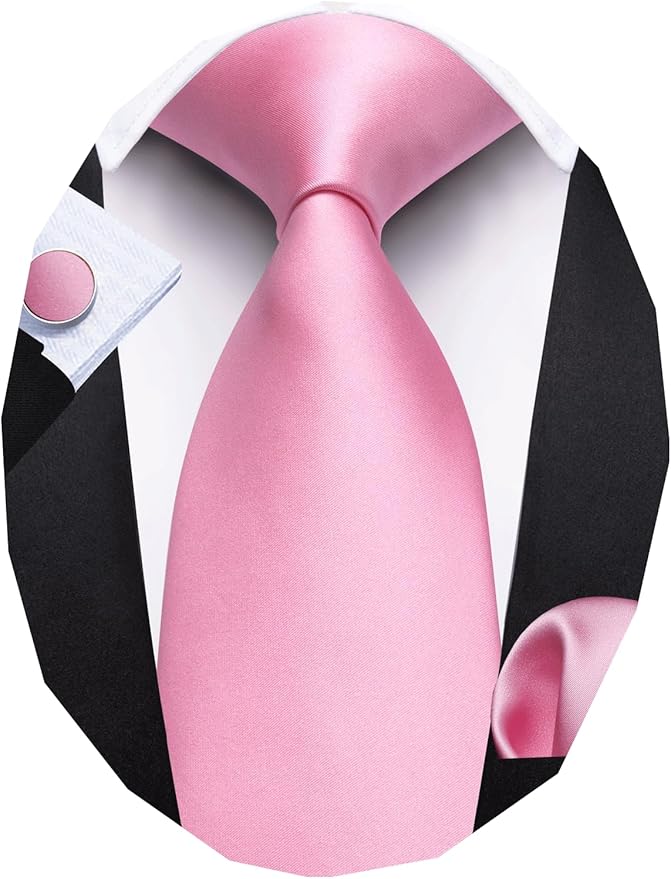 Barry.Wang Tie Sets for Men Silk Solid Necktie Stain Ties Handkerchief Pocket Square Cufflinks Wedding Business Dyed